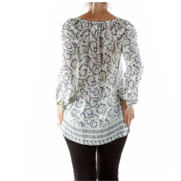 Lucky Brand Blouse Blue White Paisley Size Small - Picture 3 of 8